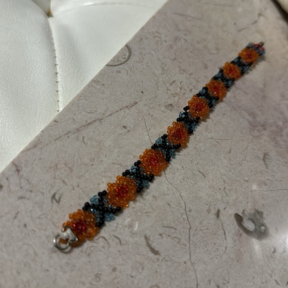 Handmade Beaded Bracelet-Seed Beads-Hook Closure-Orange/Black/Blue/Red - Picture 11 of 11